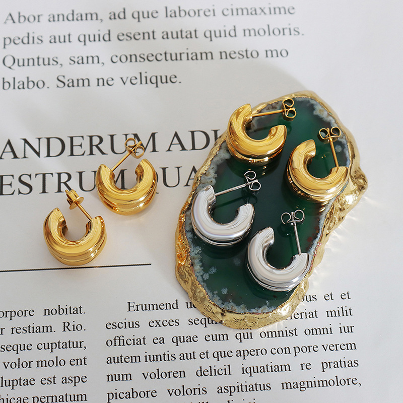 C Shape Earrings For Women, Waterproof Non Tarnish 304 Stainless Steel With 18K Real Gold PVD Coated Plating