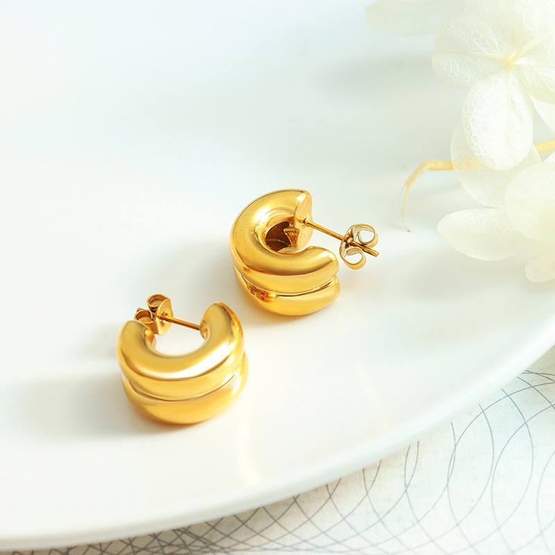 C Shape Earrings For Women, Waterproof Non Tarnish 304 Stainless Steel With 18K Real Gold PVD Coated Plating 2
