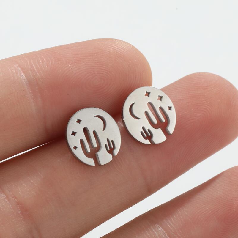 Cactus Simple Style Earrings For Women In Waterproof Non Tarnish Stainless Steel With Real Gold Plated Star Design 5