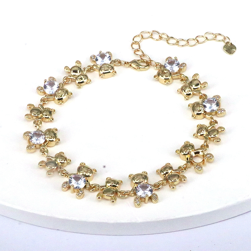 Little Bear Copper Bracelet For Women With Zircon Inlay, Gold Plated Featuring Box Chain Design 3