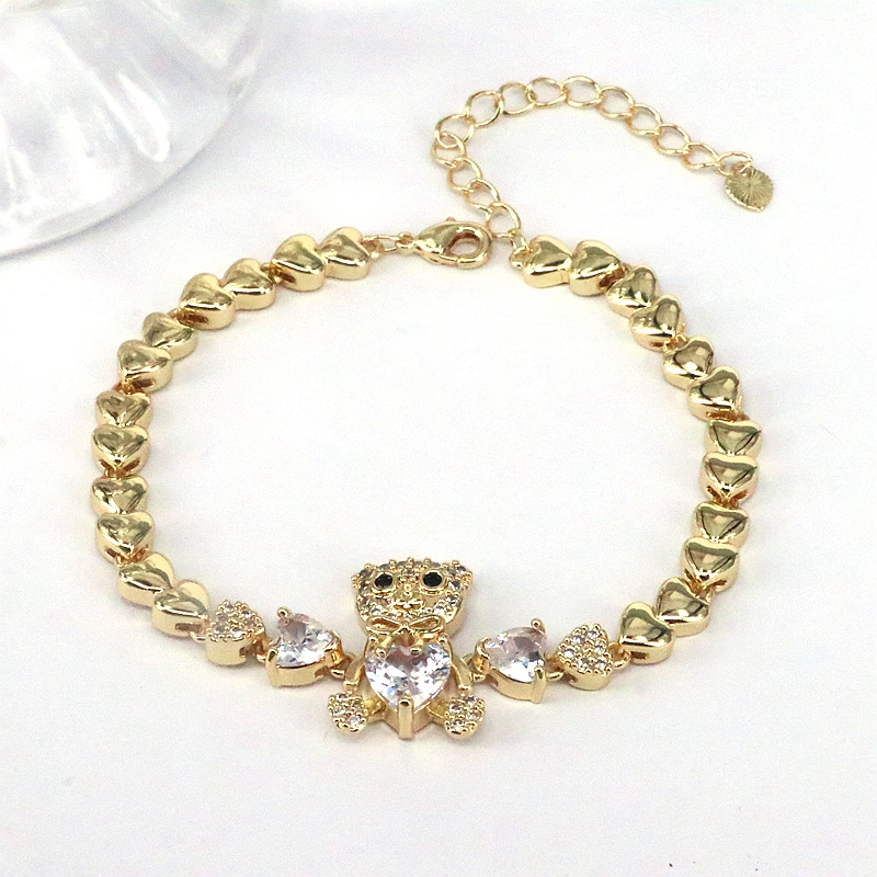 Little Bear Copper Bracelet For Women With Zircon Inlay, Gold Plated Featuring Box Chain Design 4