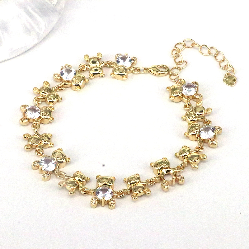 Little Bear Copper Bracelet For Women With Zircon Inlay, Gold Plated Featuring Box Chain Design 5