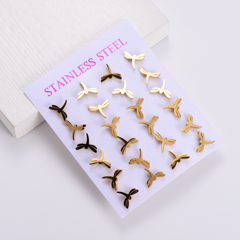 Simple Style Electroplated Animal Zodiac Earrings For Women In Golden Plated Stainless Steel With Stone-Free Inlay 2