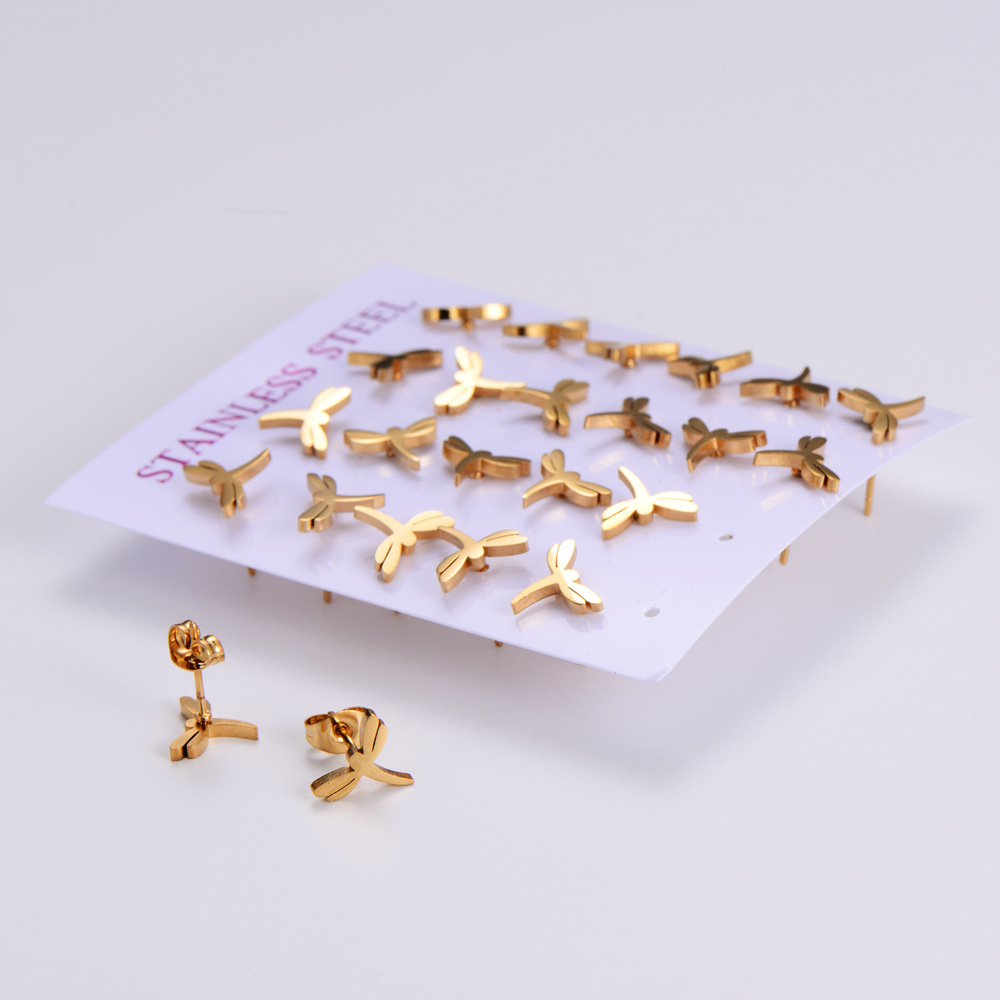 Simple Style Electroplated Animal Zodiac Earrings For Women In Golden Plated Stainless Steel With Stone-Free Inlay 4