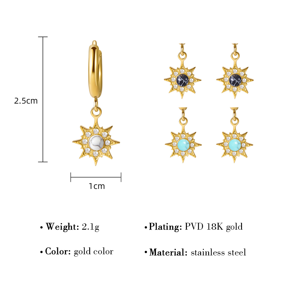 Waterproof Non Tarnish Printing Drop Earrings For Women In 18K Gold PVD Coated 304 Stainless Steel With Turquoise Inlay