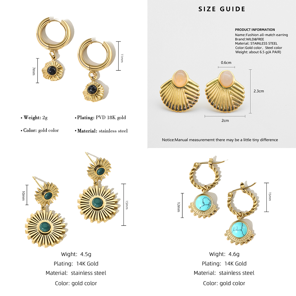 Waterproof Non Tarnish Printing Drop Earrings For Women In 18K Gold PVD Coated 304 Stainless Steel With Turquoise Inlay 3