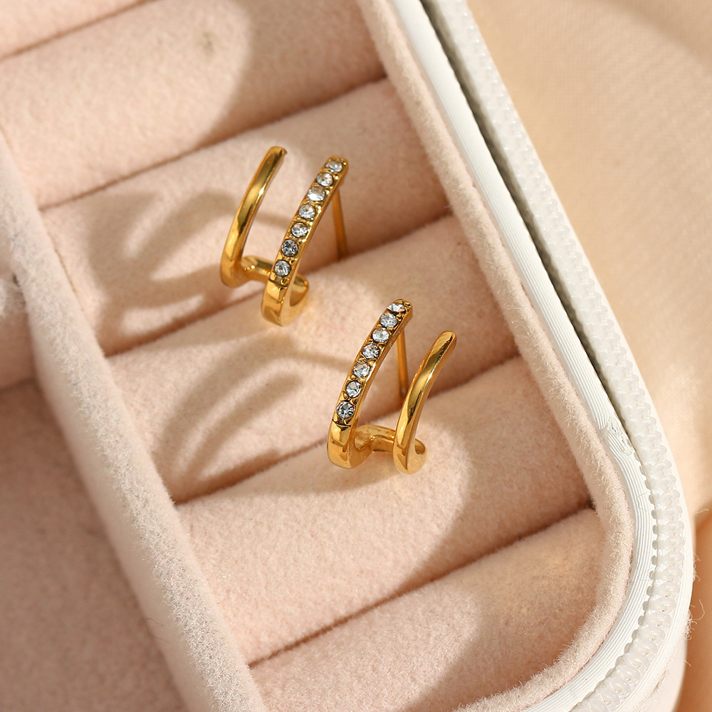 Geometric Earrings For Women, Waterproof Non Tarnish 304 Stainless Steel With Real Gold Plated PVD Coating And Zircon Inlay