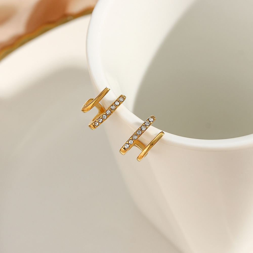 Geometric Earrings For Women, Waterproof Non Tarnish 304 Stainless Steel With Real Gold Plated PVD Coating And Zircon Inlay 2