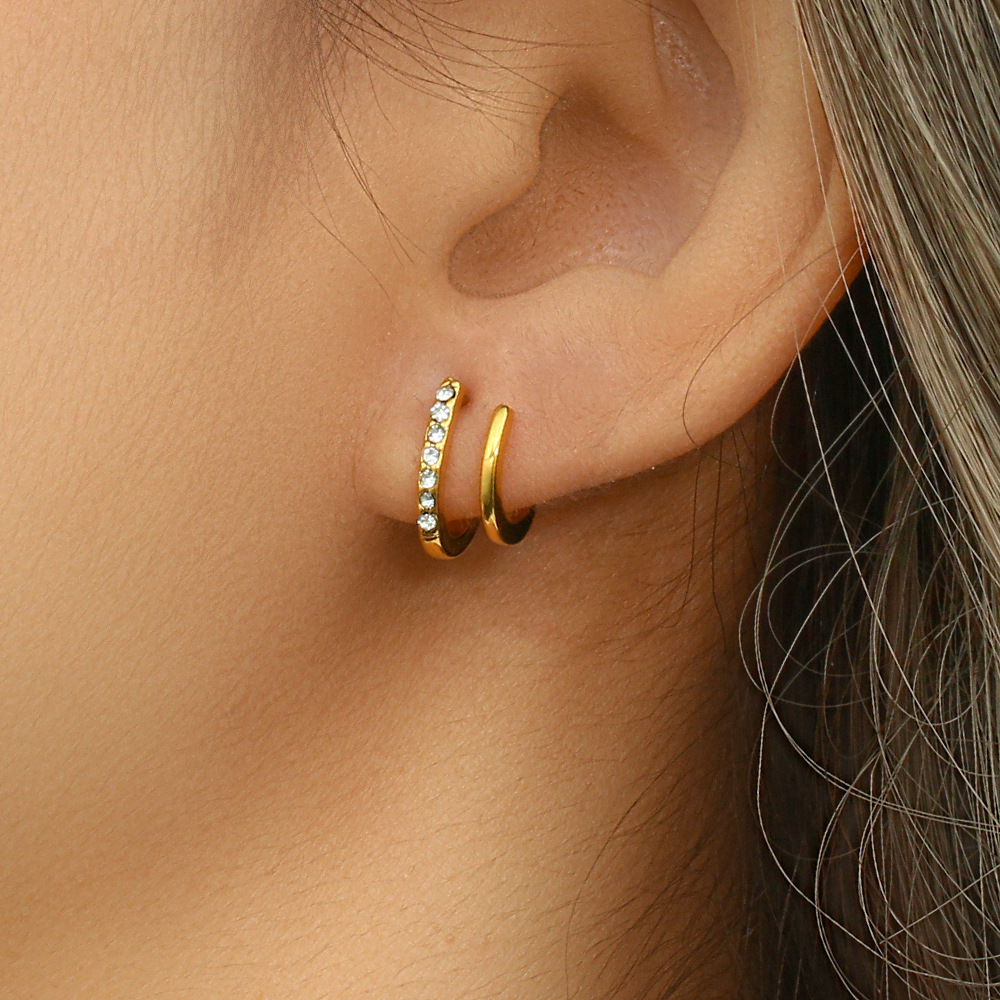 Geometric Earrings For Women, Waterproof Non Tarnish 304 Stainless Steel With Real Gold Plated PVD Coating And Zircon Inlay 3