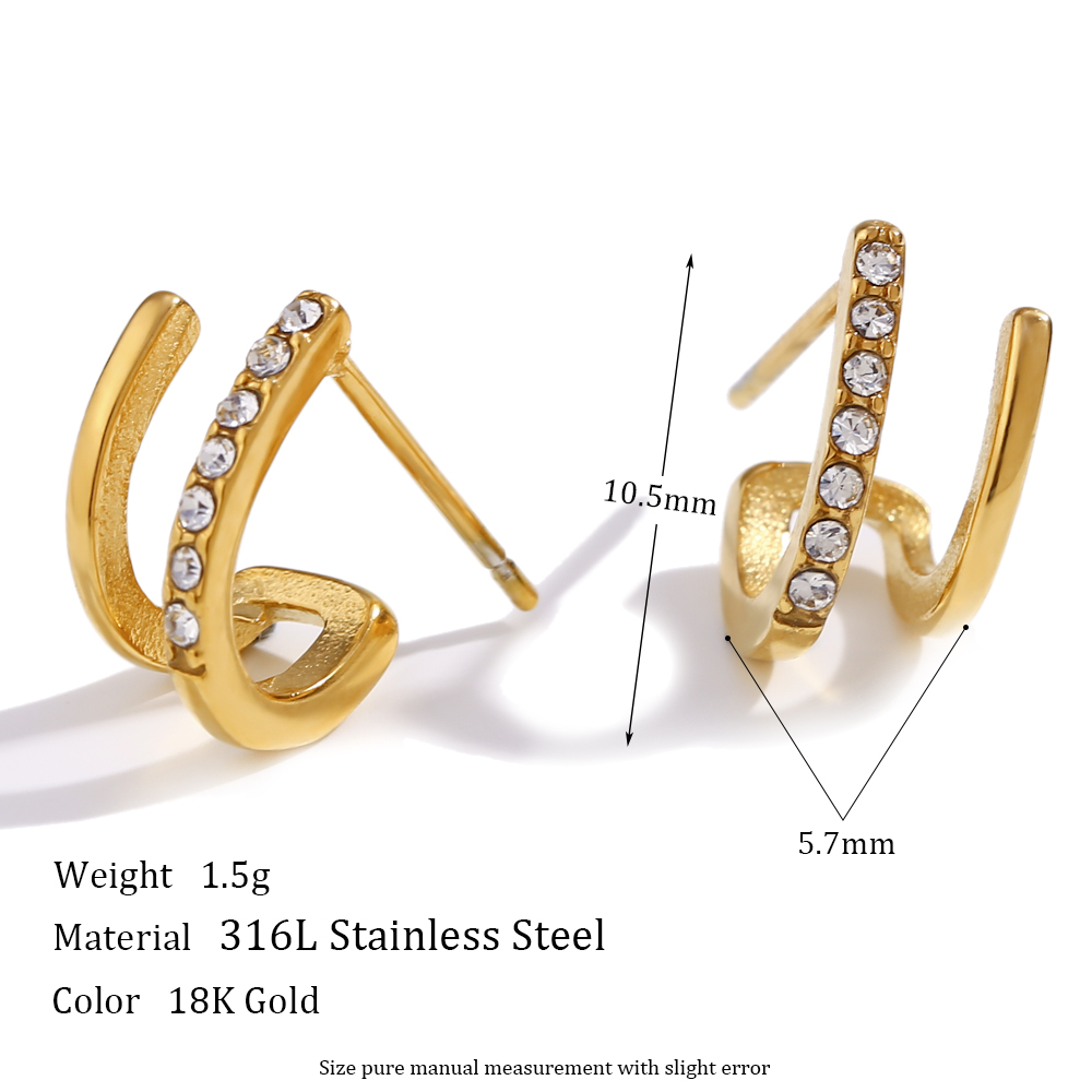 Geometric Earrings For Women, Waterproof Non Tarnish 304 Stainless Steel With Real Gold Plated PVD Coating And Zircon Inlay 4