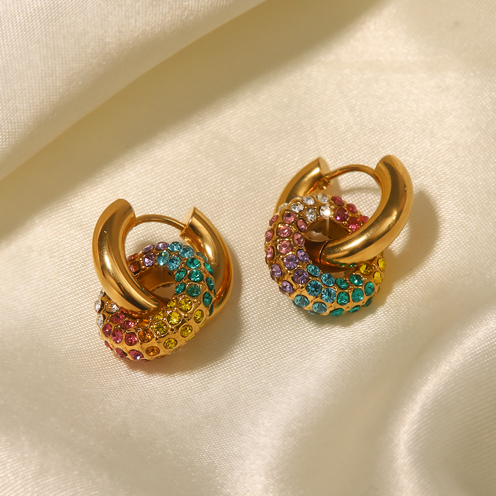 Geometric Inlay Drop Earrings For Women, 304 Stainless Steel With 18K Gold Plated PVD Coating And Rhinestone Accents