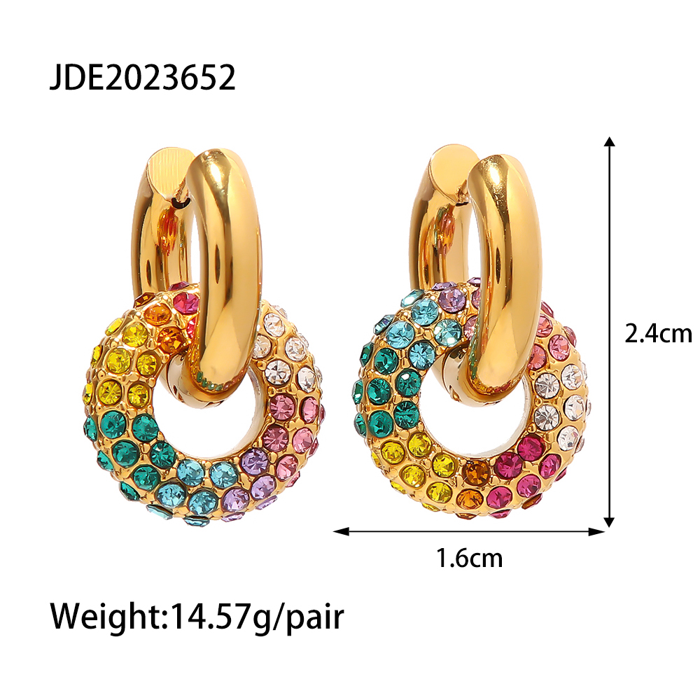Geometric Inlay Drop Earrings For Women, 304 Stainless Steel With 18K Gold Plated PVD Coating And Rhinestone Accents 5