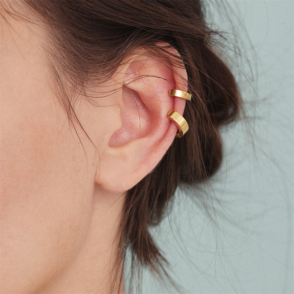 Geometric Clip Earrings For Women With Waterproof 304 Stainless Steel And Real Gold PVD Plating