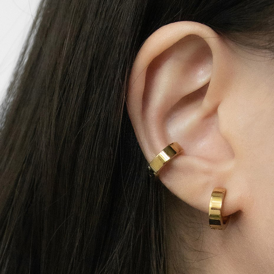 Geometric Clip Earrings For Women With Waterproof 304 Stainless Steel And Real Gold PVD Plating 3