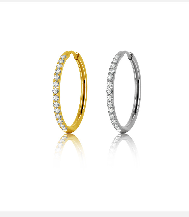 Geometric Waterproof Non Tarnish Hoop Earrings For Women In 304 Stainless Steel With Real Gold Plated PVD Coating And Zircon Inlay