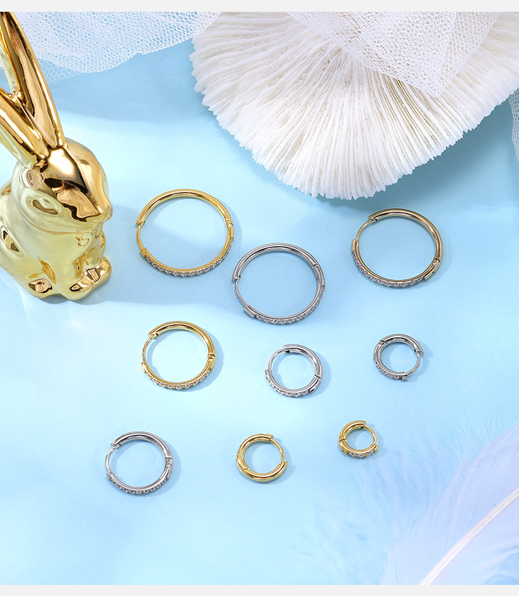 Geometric Waterproof Non Tarnish Hoop Earrings For Women In 304 Stainless Steel With Real Gold Plated PVD Coating And Zircon Inlay 3