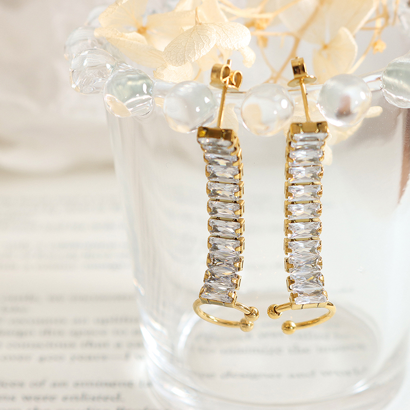 Geometric Clip Earrings For Women, Waterproof Non Tarnish 304 Stainless Steel With Real Gold Plated PVD Coating And Zircon Inlay 2