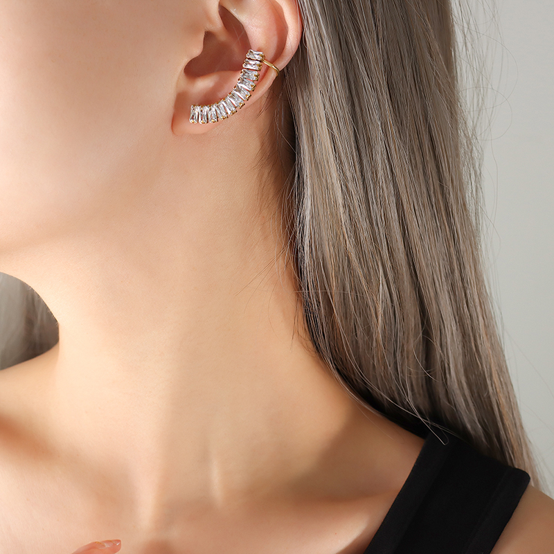 Geometric Clip Earrings For Women, Waterproof Non Tarnish 304 Stainless Steel With Real Gold Plated PVD Coating And Zircon Inlay 3