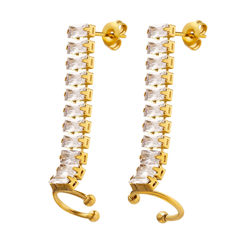 Geometric Clip Earrings For Women, Waterproof Non Tarnish 304 Stainless Steel With Real Gold Plated PVD Coating And Zircon Inlay 5