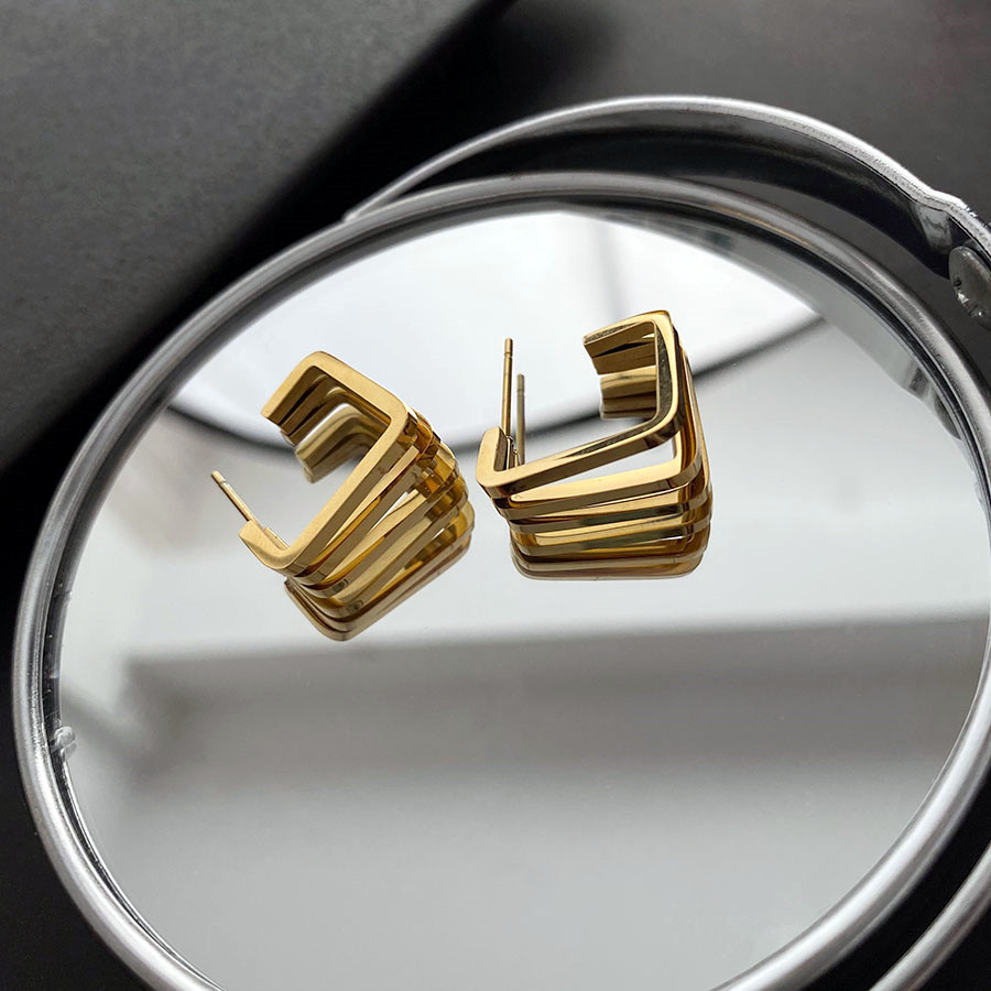 Geometric Irregular Earrings For Women In 304 Stainless Steel With 18K Gold Plated And Titanium Steel Inlay