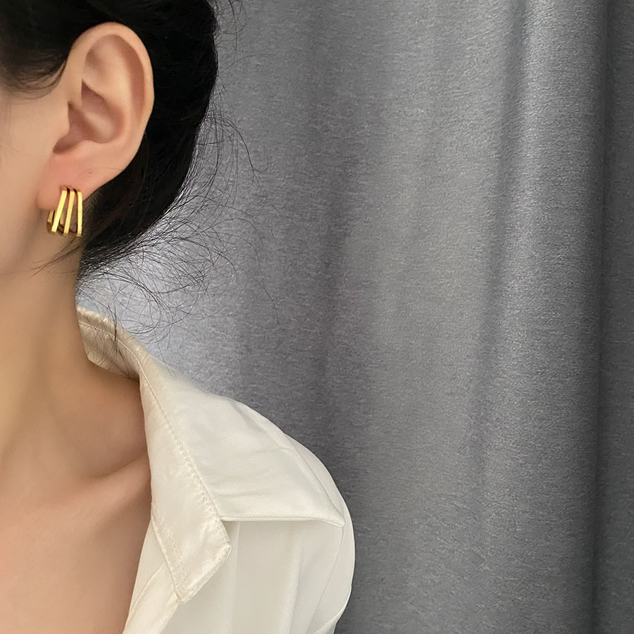 Geometric Irregular Earrings For Women In 304 Stainless Steel With 18K Gold Plated And Titanium Steel Inlay 4
