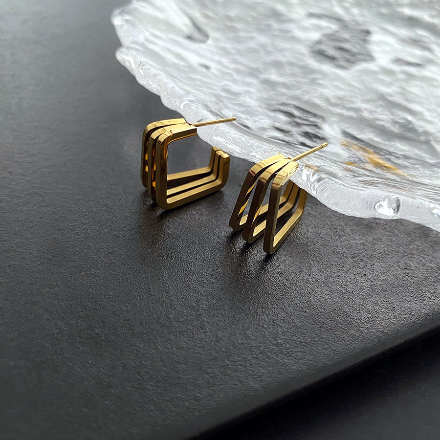Geometric Irregular Earrings For Women In 304 Stainless Steel With 18K Gold Plated And Titanium Steel Inlay 5