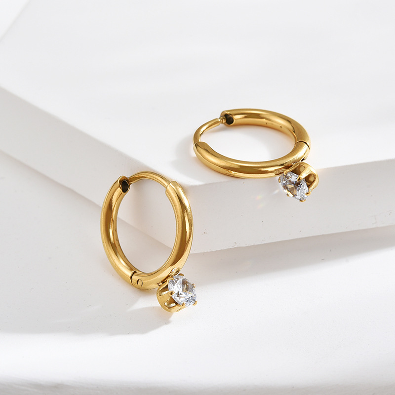 Electroplated Titanium Steel Zircon Earrings For Women, 1 Pair Featuring Durable Printing Design
