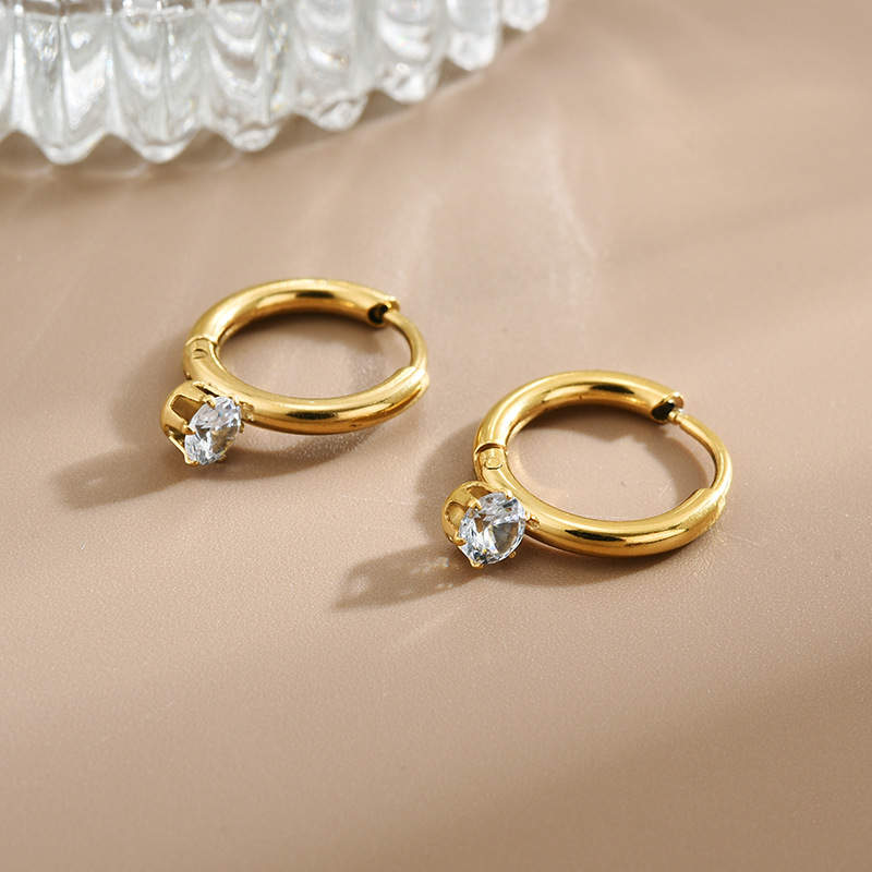 Electroplated Titanium Steel Zircon Earrings For Women, 1 Pair Featuring Durable Printing Design 2