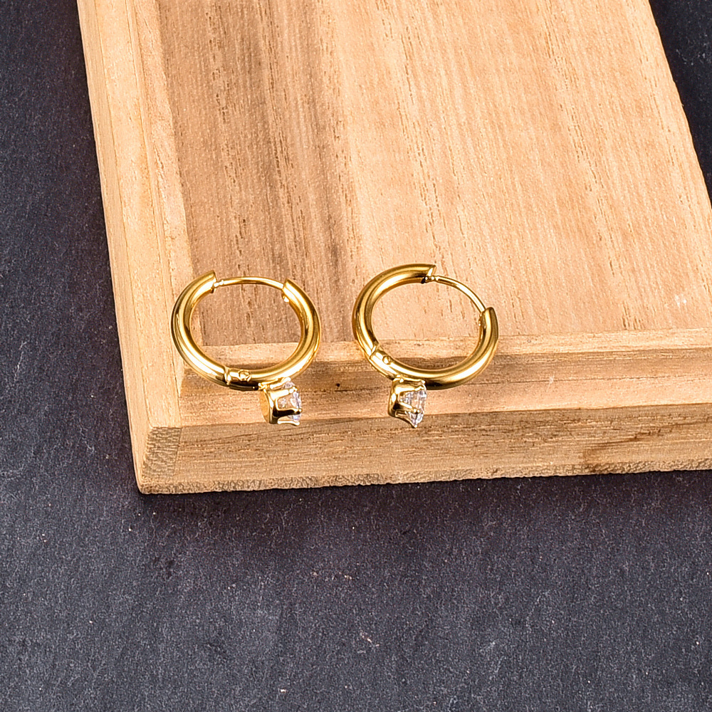 Electroplated Titanium Steel Zircon Earrings For Women, 1 Pair Featuring Durable Printing Design 5