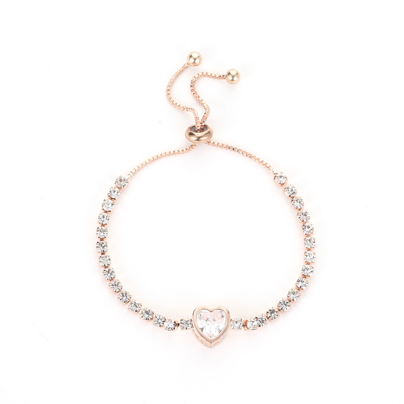 Heart Shape Copper Bracelet For Women Featuring Zircon Inlay Design, 1 Piece 2