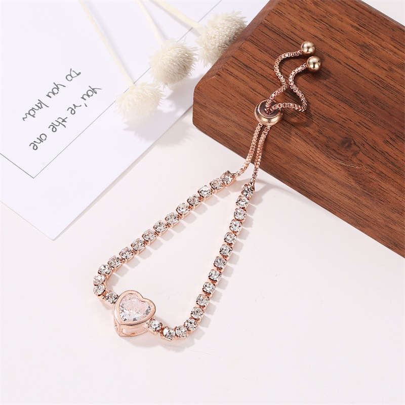 Heart Shape Copper Bracelet For Women Featuring Zircon Inlay Design, 1 Piece 4