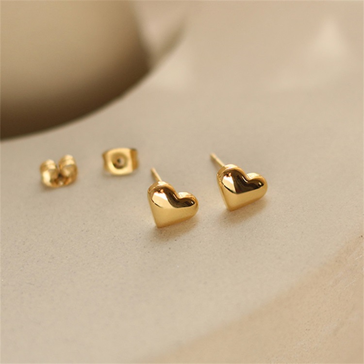Heart Shape Waterproof Non Tarnish Earrings For Women, 14K Gold PVD Coated 304 Stainless Steel Studs With 0.05-0.08µm Plating
