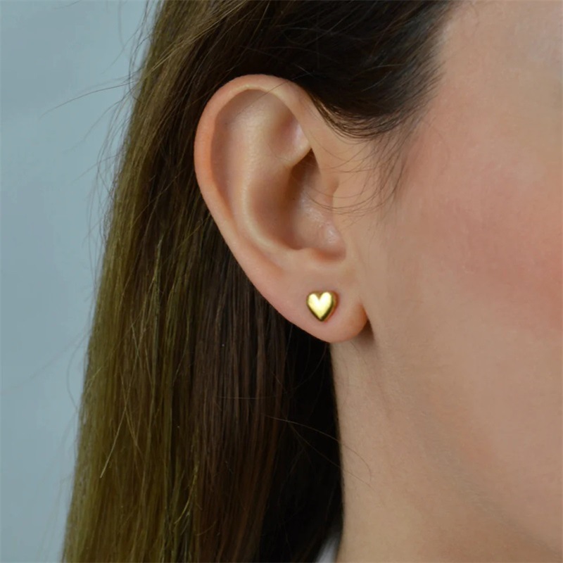 Heart Shape Waterproof Non Tarnish Earrings For Women, 14K Gold PVD Coated 304 Stainless Steel Studs With 0.05-0.08µm Plating 2