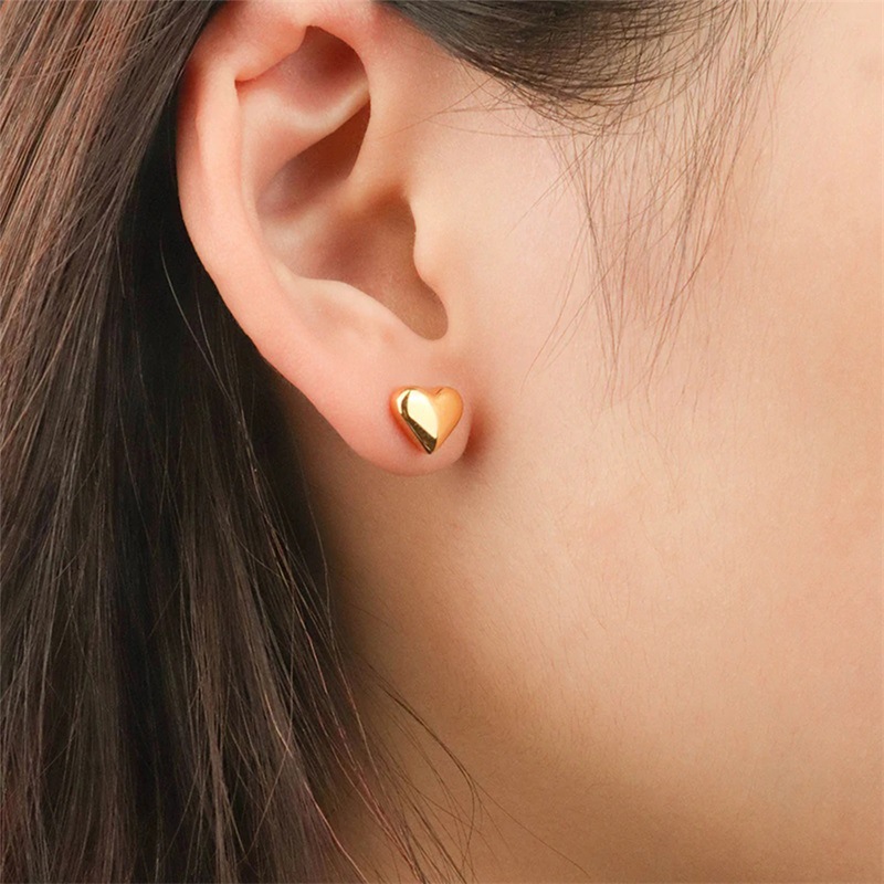 Heart Shape Waterproof Non Tarnish Earrings For Women, 14K Gold PVD Coated 304 Stainless Steel Studs With 0.05-0.08µm Plating 4