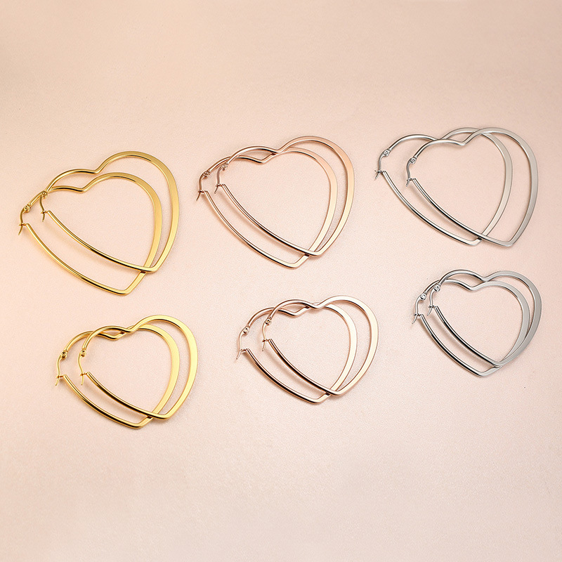 Heart Shape Stainless Steel Stud Earrings For Women, Polished Design With Gold Plated Finish