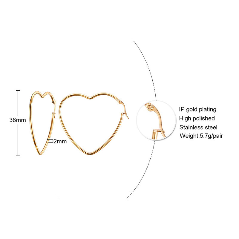 Heart Shape Stainless Steel Stud Earrings For Women, Polished Design With Gold Plated Finish 2