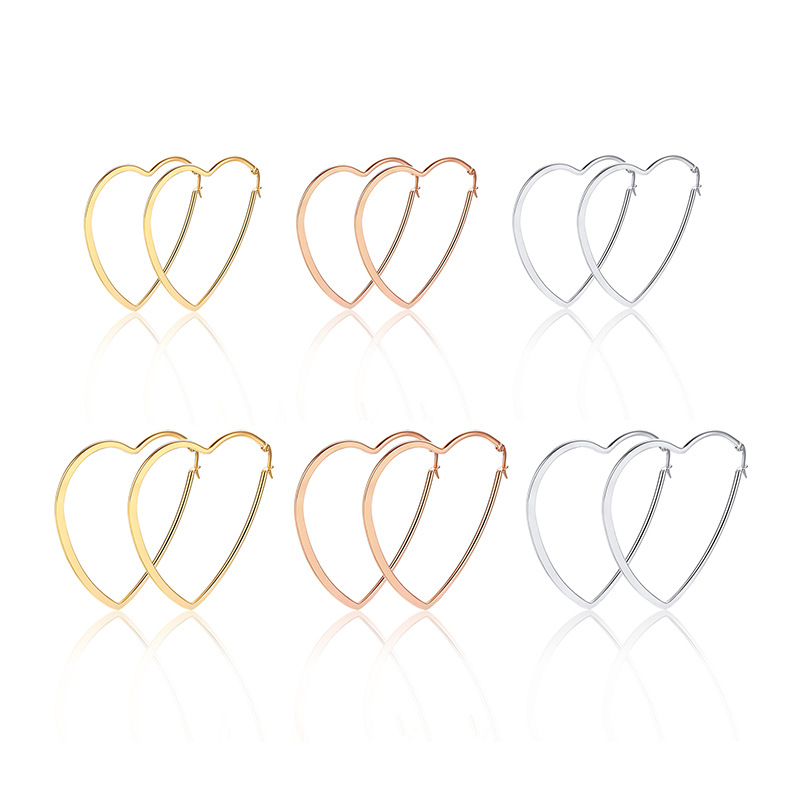 Heart Shape Stainless Steel Stud Earrings For Women, Polished Design With Gold Plated Finish 4