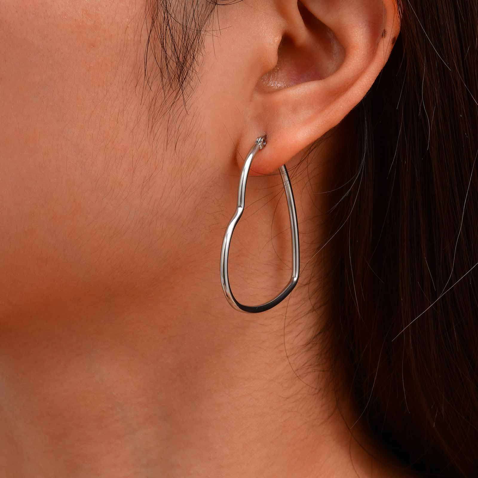 Geometric Hoop Earrings For Women In Simple Style, Waterproof Non Tarnish 201 Stainless Steel With 18K Real Gold Plated Finish 3