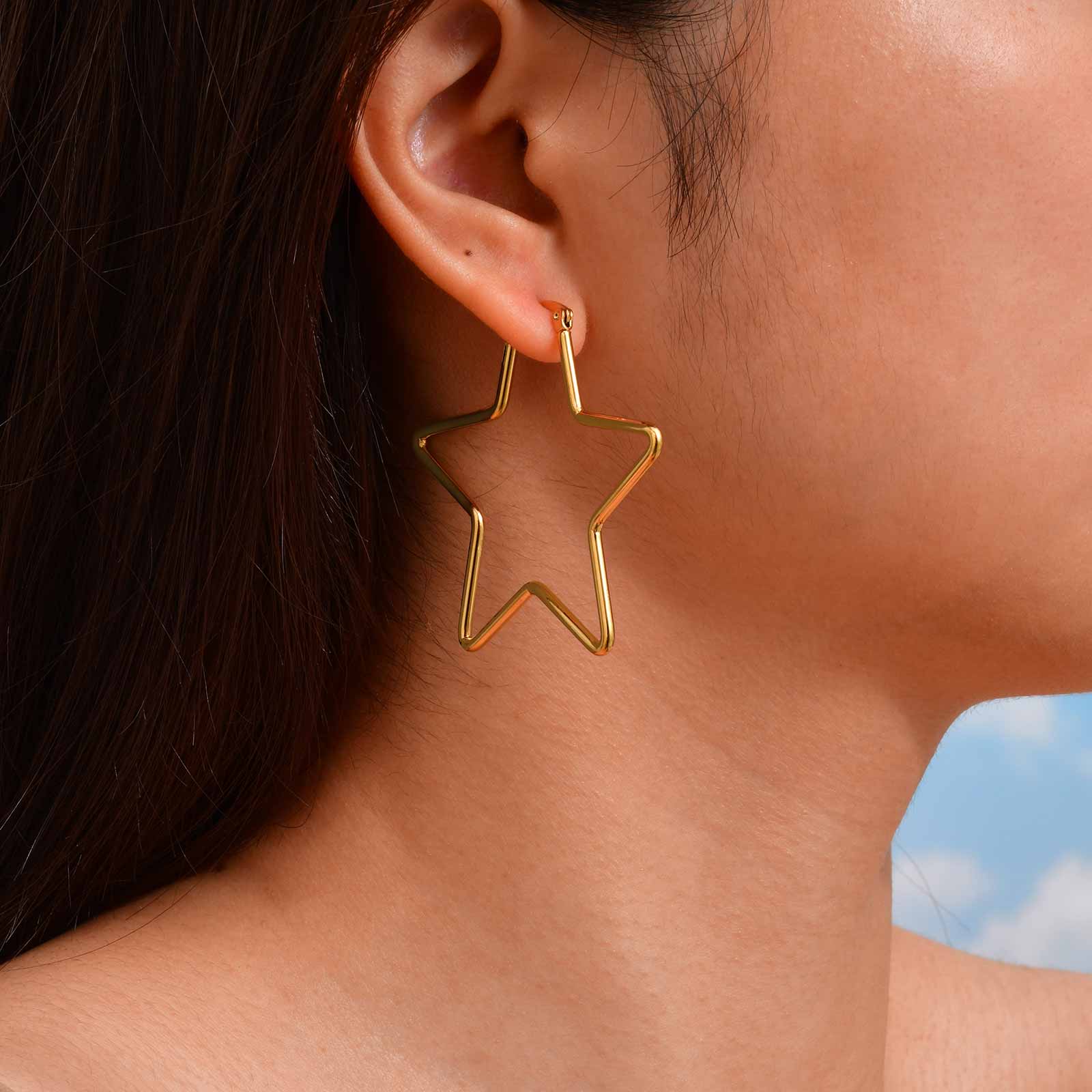 Geometric Hoop Earrings For Women In Simple Style, Waterproof Non Tarnish 201 Stainless Steel With 18K Real Gold Plated Finish 4