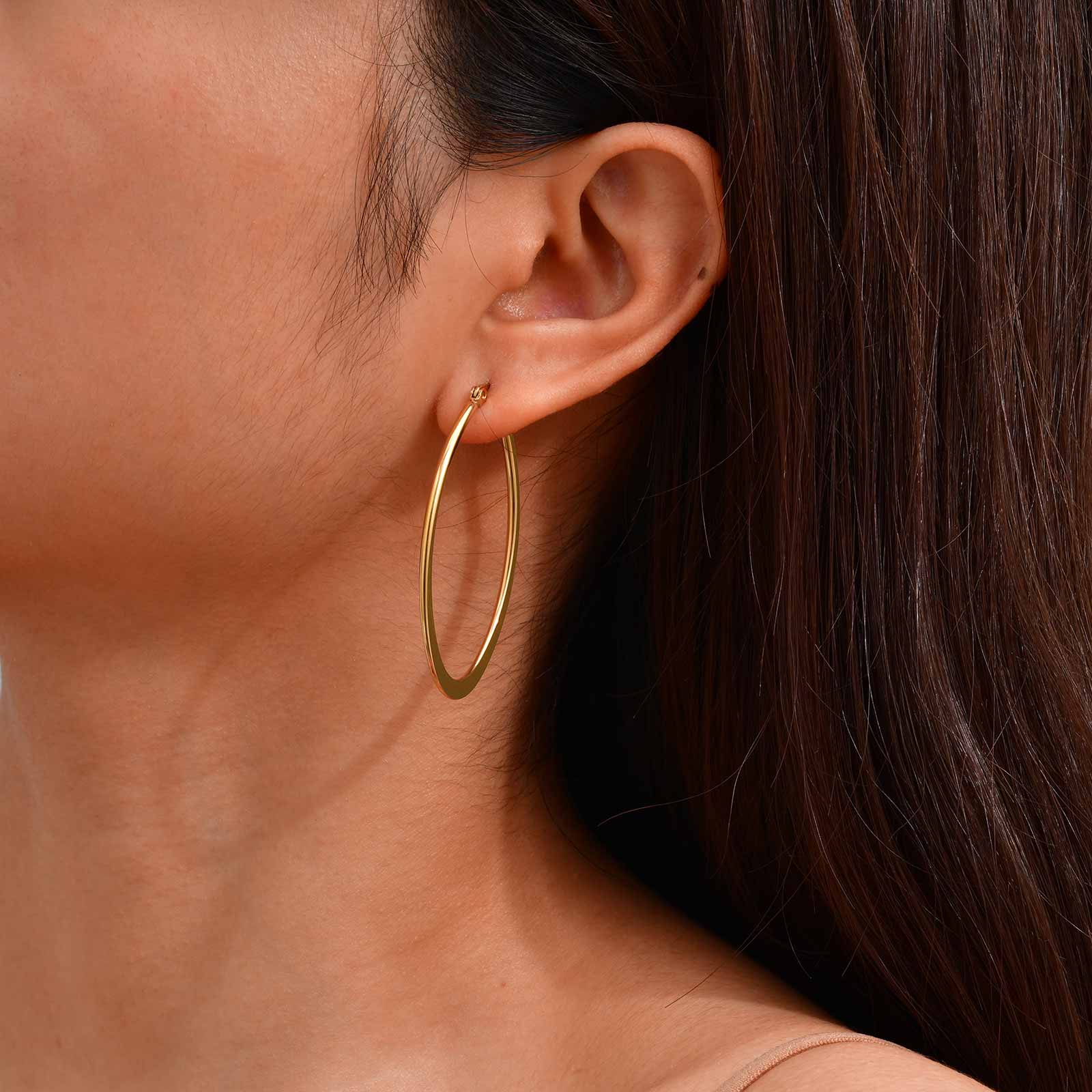 Geometric Hoop Earrings For Women In Simple Style, Waterproof Non Tarnish 201 Stainless Steel With 18K Real Gold Plated Finish 5