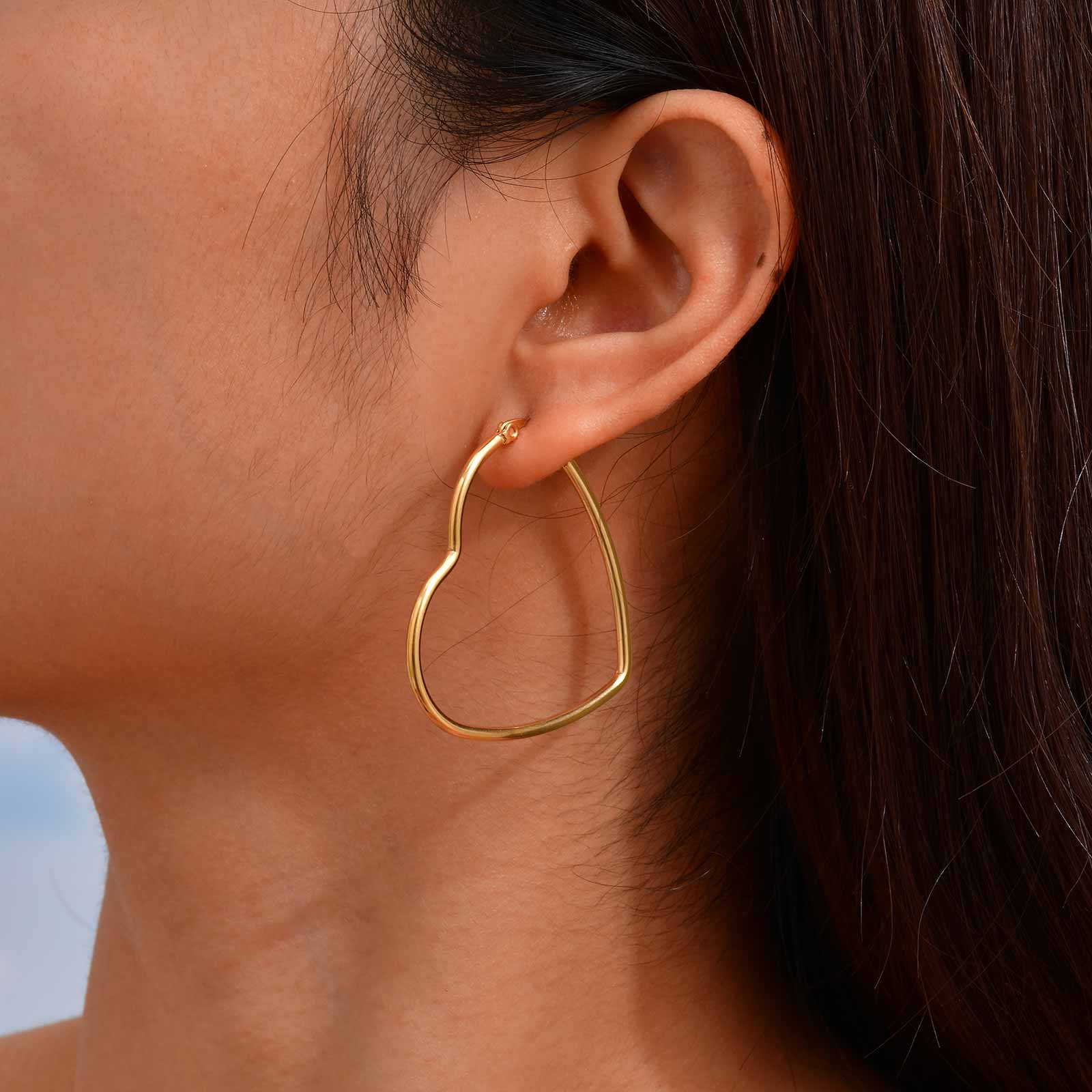 Geometric Hoop Earrings For Women In Simple Style, Waterproof Non Tarnish 201 Stainless Steel With 18K Real Gold Plated Finish 6