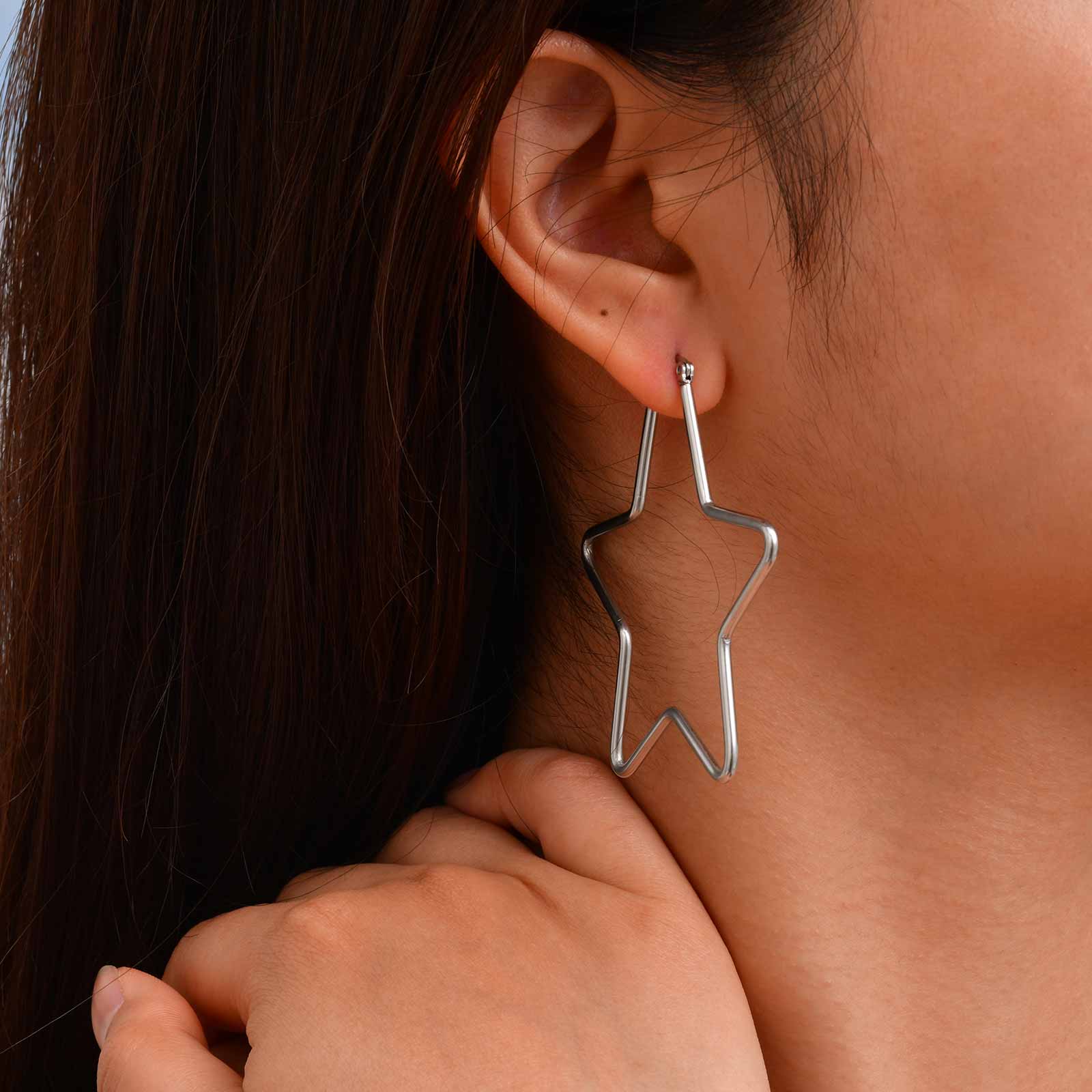 Geometric Hoop Earrings For Women In Simple Style, Waterproof Non Tarnish 201 Stainless Steel With 18K Real Gold Plated Finish 7