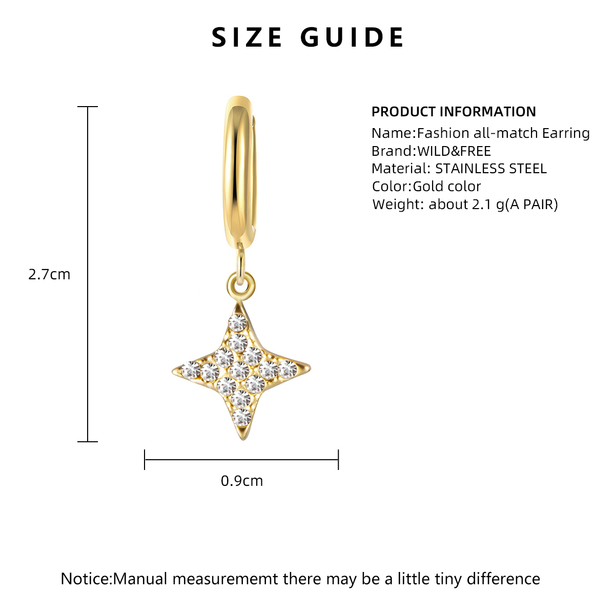 Waterproof Non Tarnish Printing Drop Earrings For Women, 18K Gold PVD Coated 304 Stainless Steel With Rhinestones