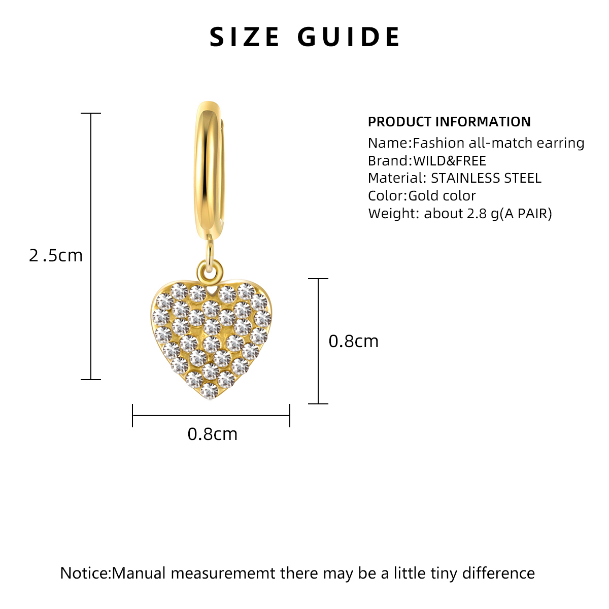 Waterproof Non Tarnish Printing Drop Earrings For Women, 18K Gold PVD Coated 304 Stainless Steel With Rhinestones 2