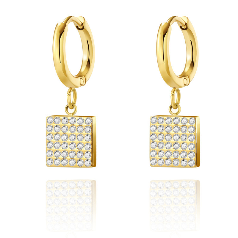 Waterproof Non Tarnish Printing Drop Earrings For Women, 18K Gold PVD Coated 304 Stainless Steel With Rhinestones 4
