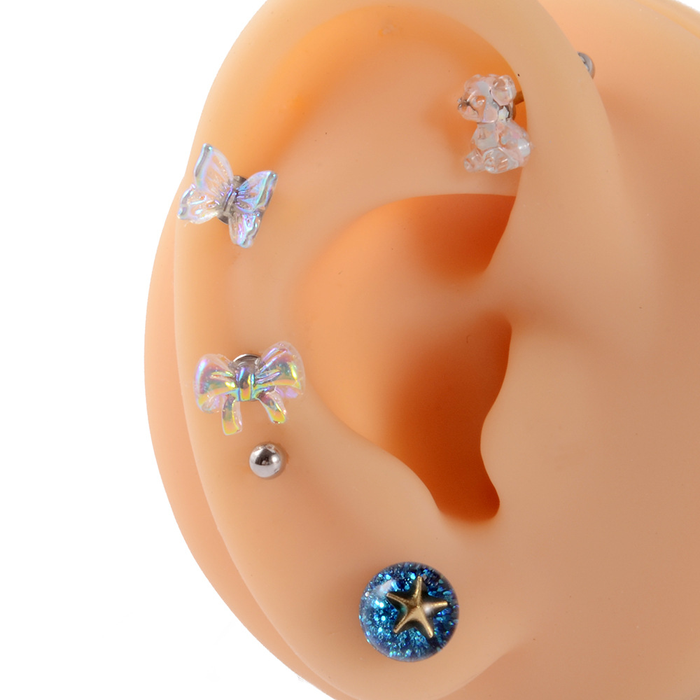 Simple Style Moon Butterfly Earrings For Women With 304 Stainless Steel Studs And Artificial Diamond Inlay 2