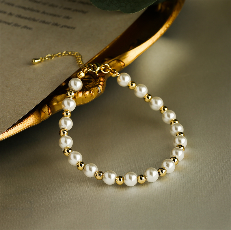 Geometric Copper Bracelet For Women With Beading Design And Gold Plated Finish Featuring Zircon Inlay