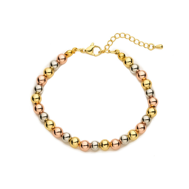 Geometric Copper Bracelet For Women With Beading Design And Gold Plated Finish Featuring Zircon Inlay 2