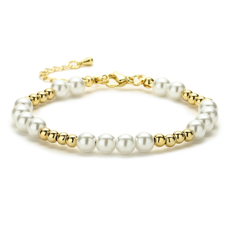 Geometric Copper Bracelet For Women With Beading Design And Gold Plated Finish Featuring Zircon Inlay 3