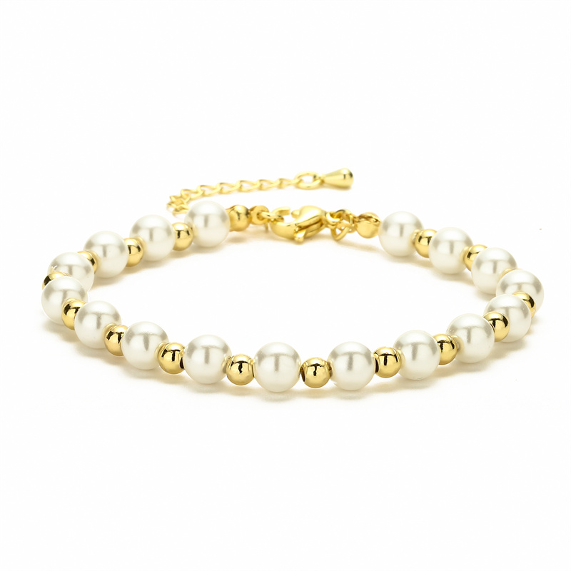 Geometric Copper Bracelet For Women With Beading Design And Gold Plated Finish Featuring Zircon Inlay 5